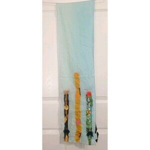 NOS Frangi Tie Rack Loud Colorful Blue Cotton Scarf 10x71 with Tag